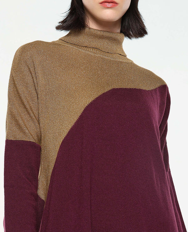 Rareism Women Spaton Maroon Plain Crew Neck Plain Sweater
