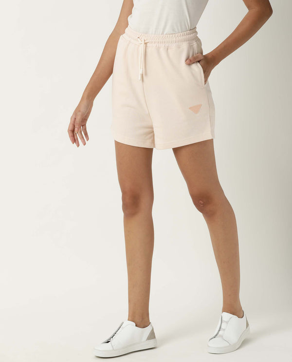 Rareism Women Spence Beige Poly Cotton Fabric Regular Fit Solid Mid Rise Shorts