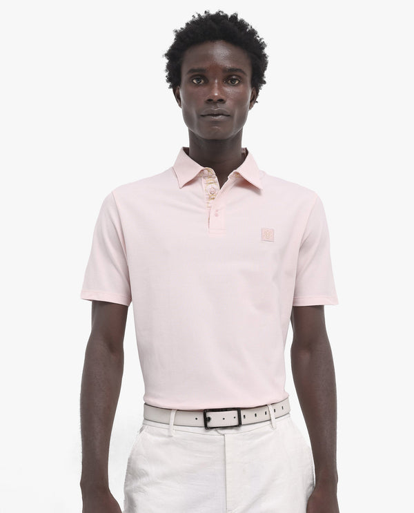 Rare Rabbit Men's Spencer Light Pink Short Sleeve Button Closure Regular Fit Solid Polo T-Shirt