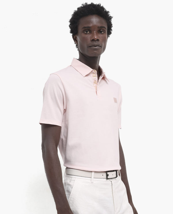 Rare Rabbit Men's Spencer Light Pink Short Sleeve Button Closure Regular Fit Solid Polo T-Shirt
