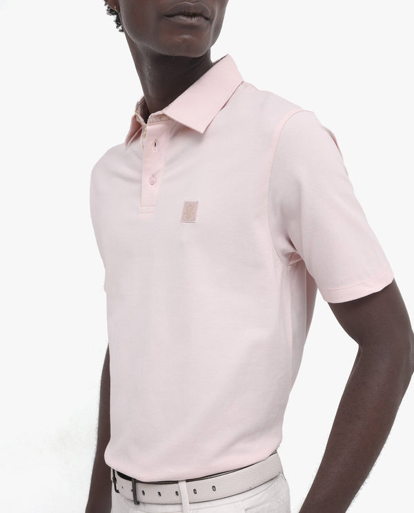 Rare Rabbit Men's Spencer Light Pink Short Sleeve Button Closure Regular Fit Solid Polo T-Shirt
