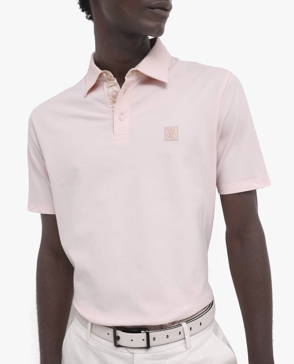Rare Rabbit Men's Spencer Light Pink Short Sleeve Button Closure Regular Fit Solid Polo T-Shirt