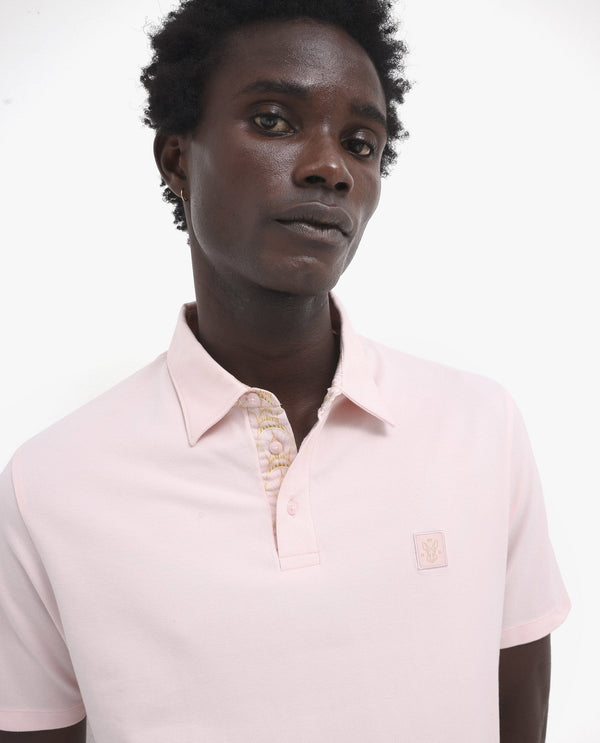 Rare Rabbit Men's Spencer Light Pink Short Sleeve Button Closure Regular Fit Solid Polo T-Shirt