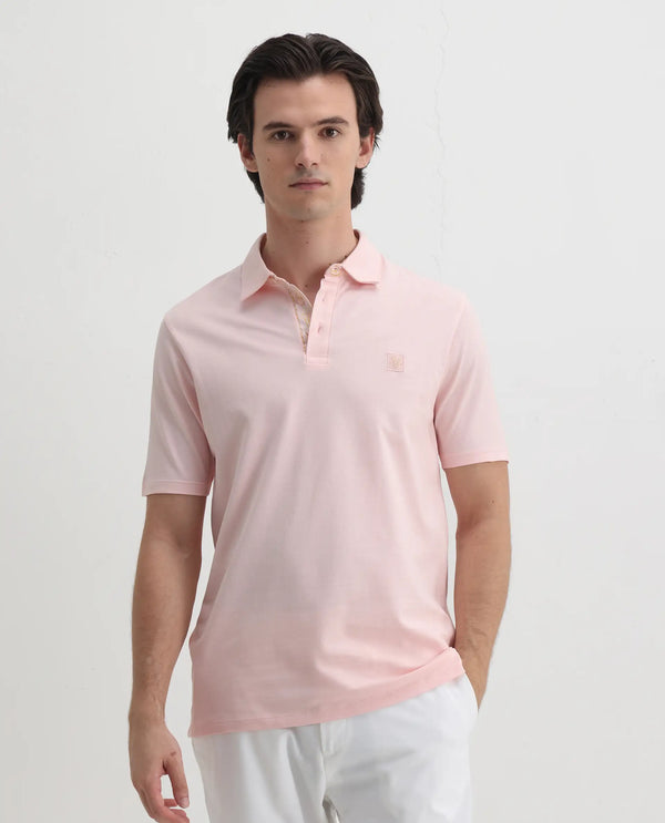 Rare Rabbit Men's Spencer Light Pink Short Sleeve Button Closure Regular Fit Solid Polo T-Shirt