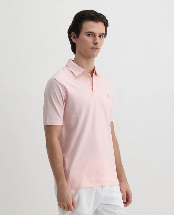 Rare Rabbit Men's Spencer Light Pink Short Sleeve Button Closure Regular Fit Solid Polo T-Shirt