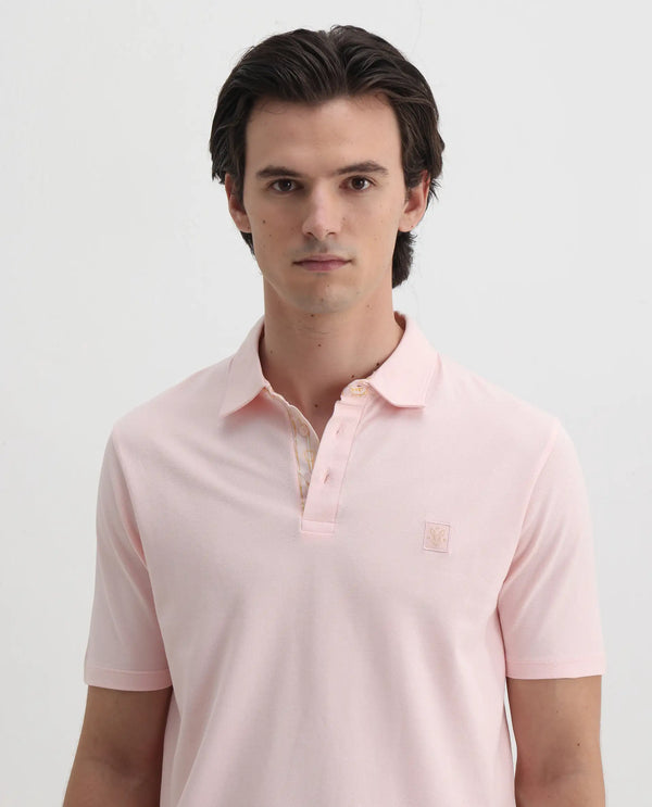 Rare Rabbit Men's Spencer Light Pink Short Sleeve Button Closure Regular Fit Solid Polo T-Shirt