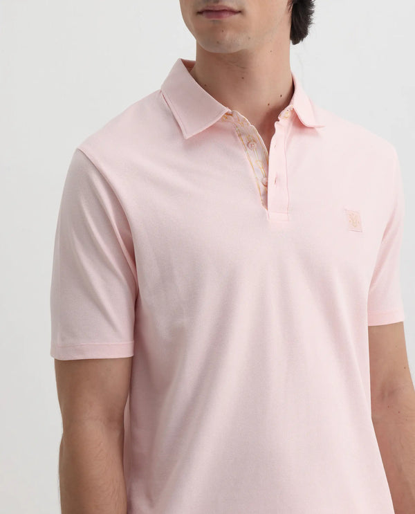 Rare Rabbit Men's Spencer Light Pink Short Sleeve Button Closure Regular Fit Solid Polo T-Shirt