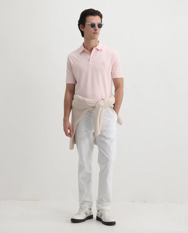Rare Rabbit Men's Spencer Light Pink Short Sleeve Button Closure Regular Fit Solid Polo T-Shirt