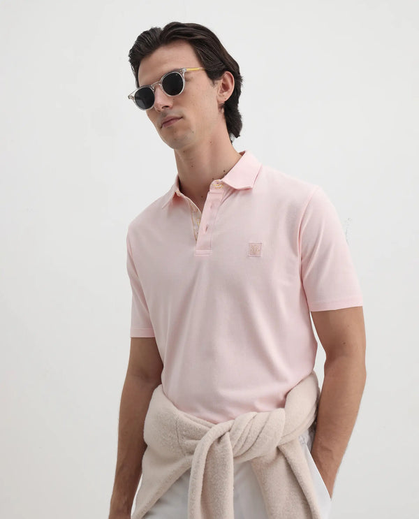 Rare Rabbit Men's Spencer Light Pink Short Sleeve Button Closure Regular Fit Solid Polo T-Shirt