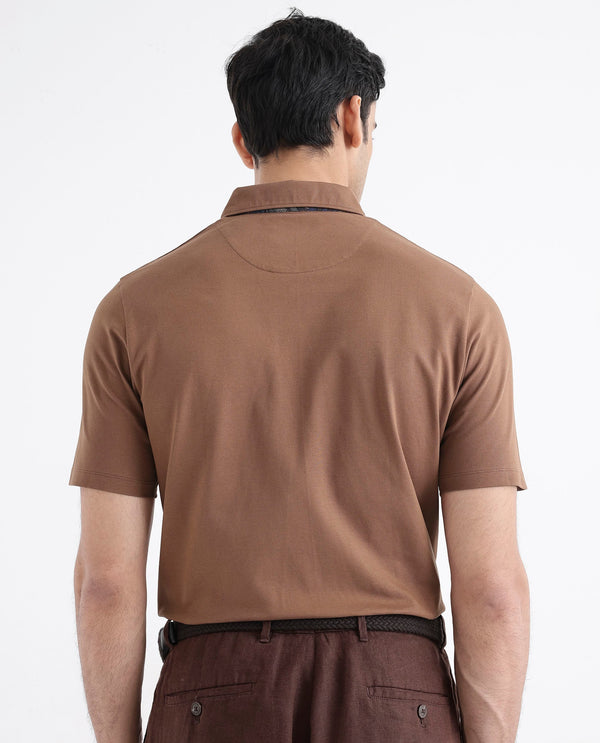 Rare Rabbit Men's Spencer Rust Short Sleeve Button Closure Regular Fit Solid Polo T-Shirt