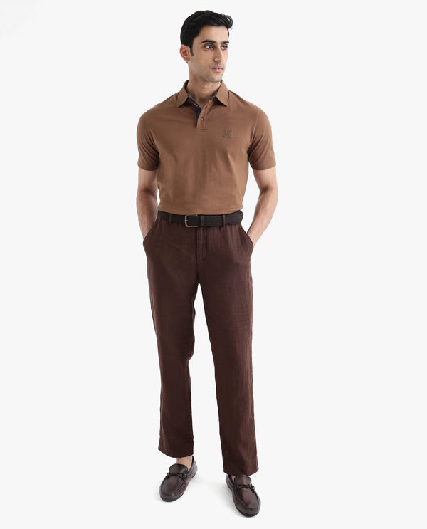 Rare Rabbit Men's Spencer Rust Short Sleeve Button Closure Regular Fit Solid Polo T-Shirt
