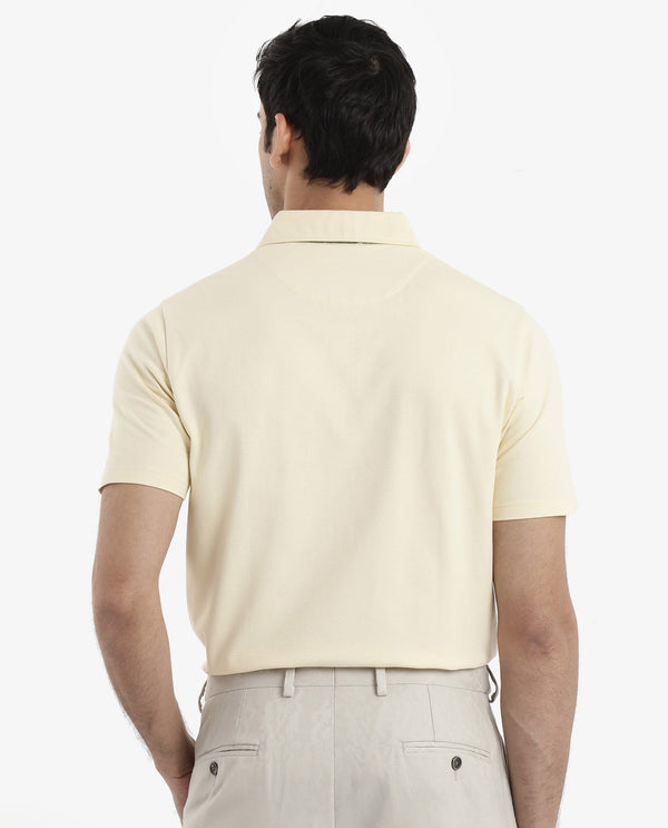 Rare Rabbit Men's Spencer Yellow Short Sleeve Button Closure Regular Fit Solid Polo T-Shirt