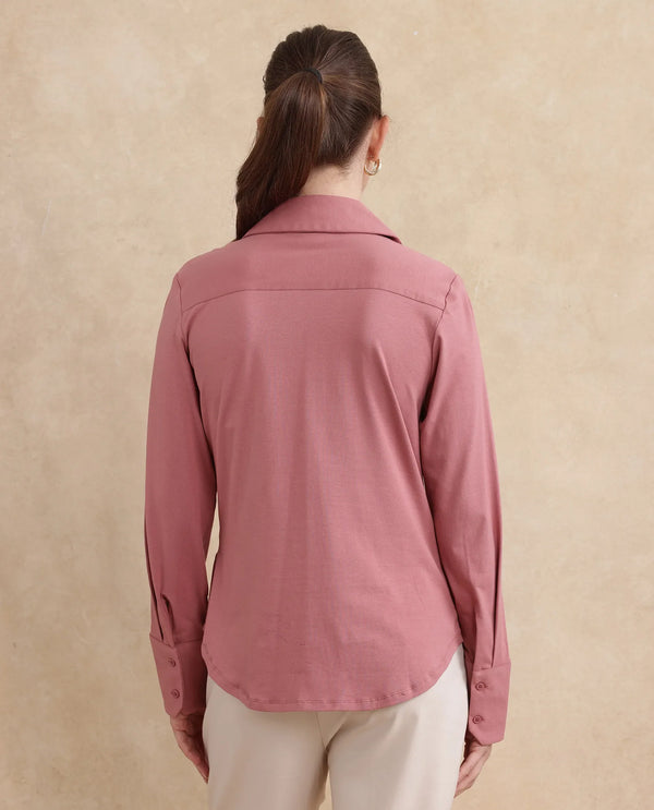 Rareism Women Spie-Uni Pink Full Sleeve Collared Neck Button Closure Regular Fit Plain Shirt