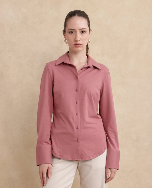 Rareism Women Spie-Uni Pink Full Sleeve Collared Neck Button Closure Regular Fit Plain Shirt