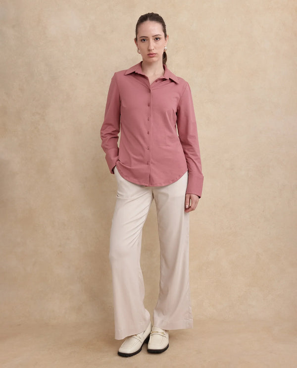 Rareism Women Spie-Uni Pink Full Sleeve Collared Neck Button Closure Regular Fit Plain Shirt