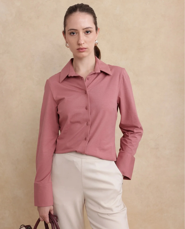 Rareism Women Spie-Uni Pink Full Sleeve Collared Neck Button Closure Regular Fit Plain Shirt