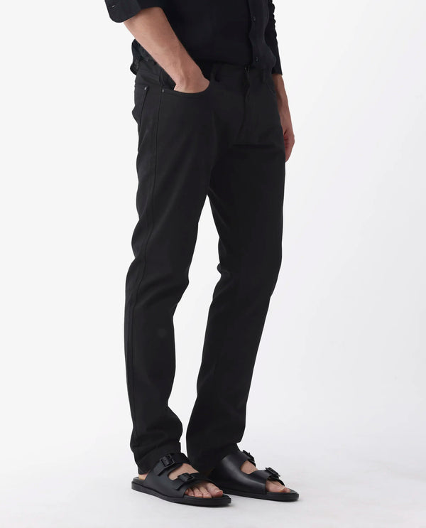 Rare Rabbit Men's Spoke -24 Black Cotton Linen Solid Trousers