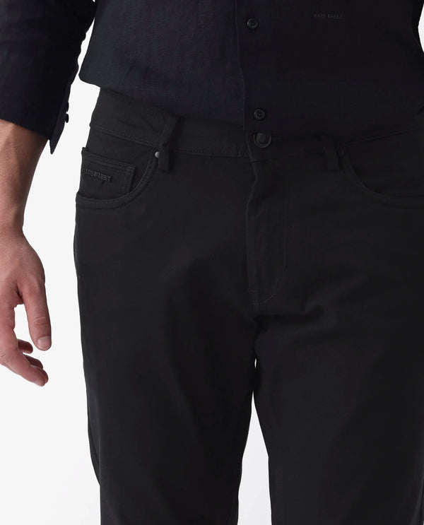 Rare Rabbit Men's Spoke -24 Black Cotton Linen Solid Trousers
