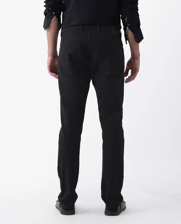 Rare Rabbit Men's Spoke -24 Black Cotton Linen Solid Trousers