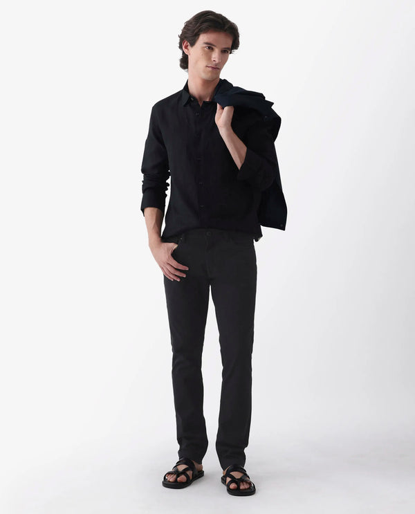 Rare Rabbit Men's Spoke -24 Black Cotton Linen Solid Trousers