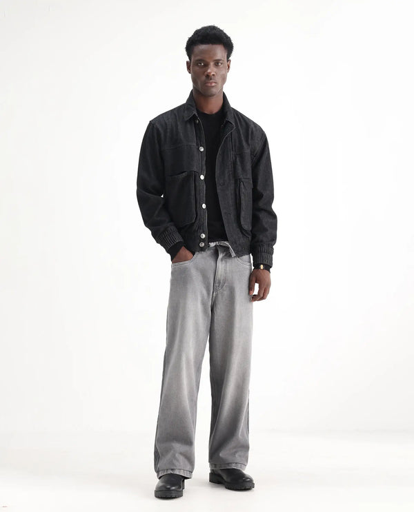 Rare Rabbit Men Srito Grey Cotton Fabric Drawstring Closure Baggy Fit Plain Jeans