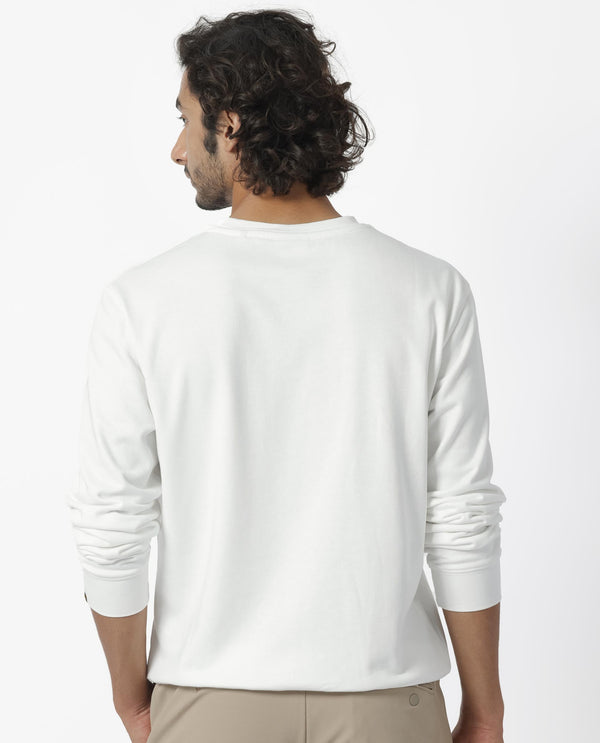 Rare Rabbit Men's Staple Off White Cotton Polyester Fabric Full Sleeves Graphic Printed Logo Knitted Sweatshirt