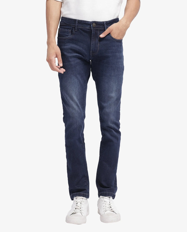 Rare Rabbit Mens Star Dark Navy Jeans Cotton Distressed Polyester Solid Slim Fit