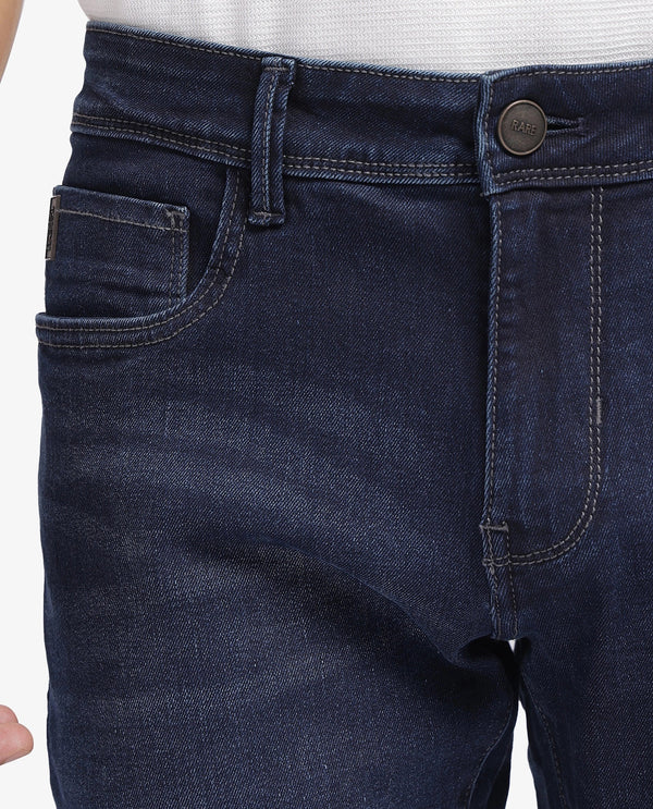 Rare Rabbit Mens Star Dark Navy Jeans Cotton Distressed Polyester Solid Slim Fit