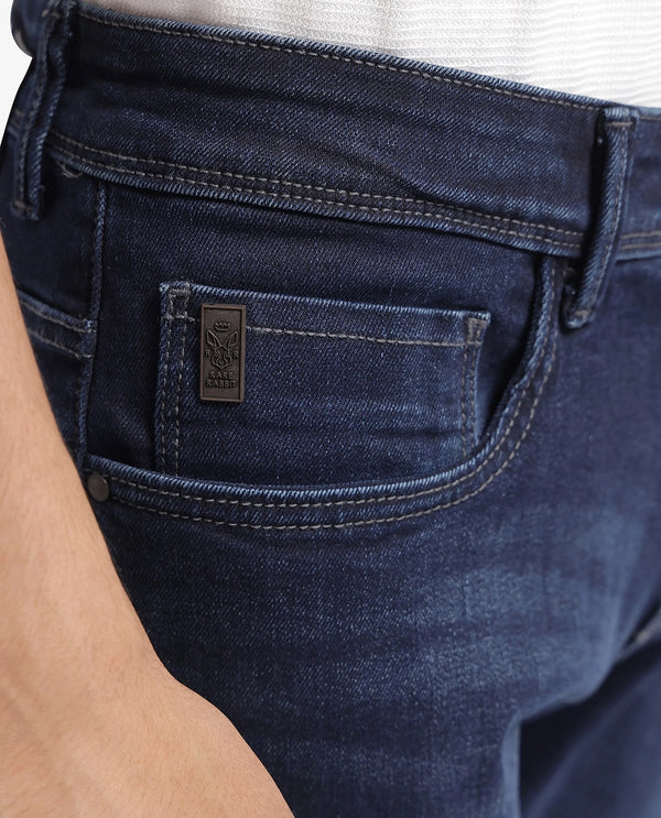 Rare Rabbit Mens Star Dark Navy Jeans Cotton Distressed Polyester Solid Slim Fit