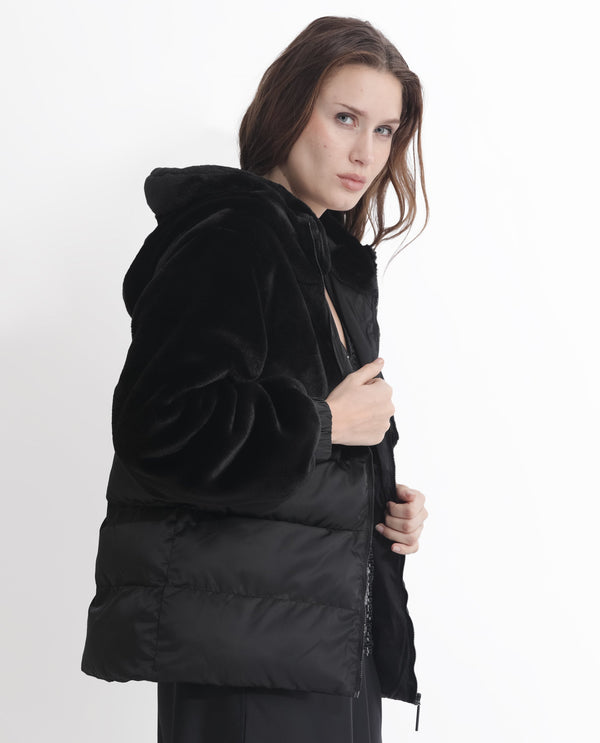 Rareism Women Stelar Black Polyester Fabric Full Sleeves Zip Closure Hooded Regular Fit Plain Jacket