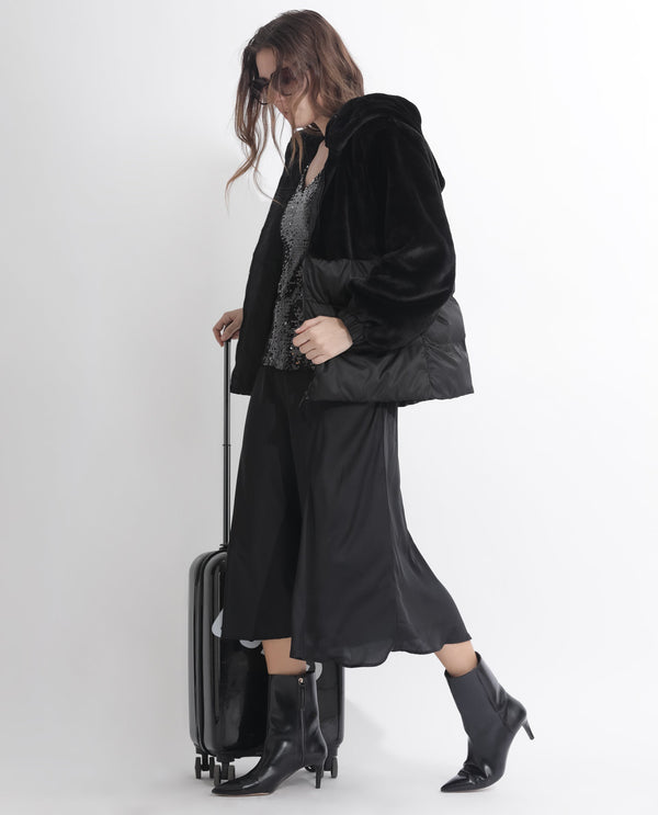 Rareism Women Stelar Black Polyester Fabric Full Sleeves Zip Closure Hooded Regular Fit Plain Jacket