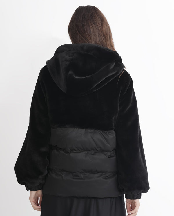 Rareism Women Stelar Black Polyester Fabric Full Sleeves Zip Closure Hooded Regular Fit Plain Jacket