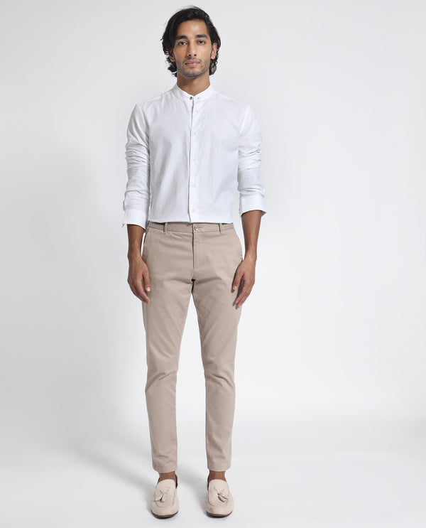 Rare Rabbit Men's Stellar White Mandarin Collar Full Sleeves Self Micro Check Shirt