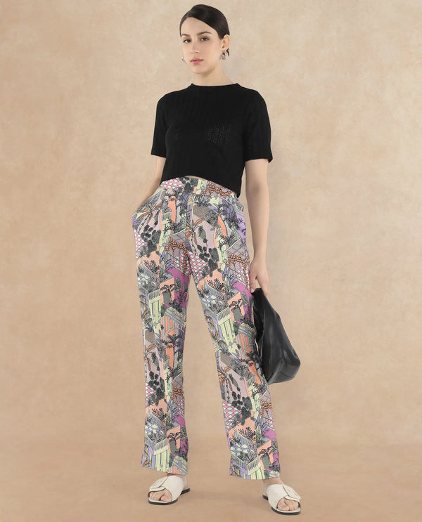 Rareism Women Stevie-B Light Multi Loop Straight Fit Abstract Print Ankle Length Trouser
