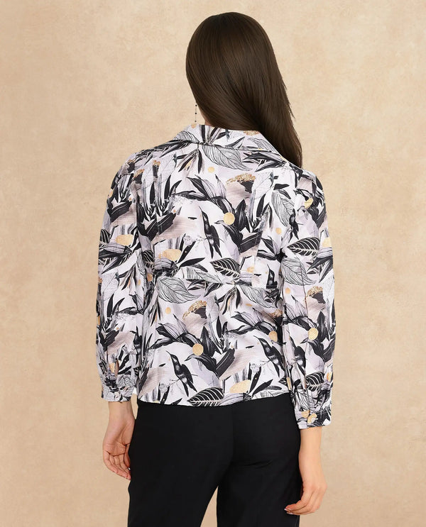 Rareism Women Stevieo-T Multi Cuffed Sleeve Lapel Neck Loop Abstract Print Top