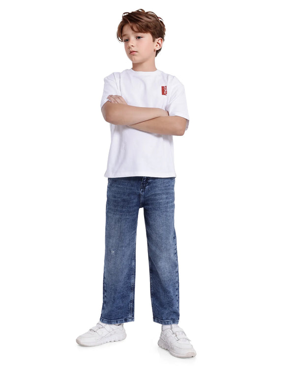 Rare Ones Kids Stran Dark Navy Cotton Zipper Closure Solid Loose Fit Jeans
