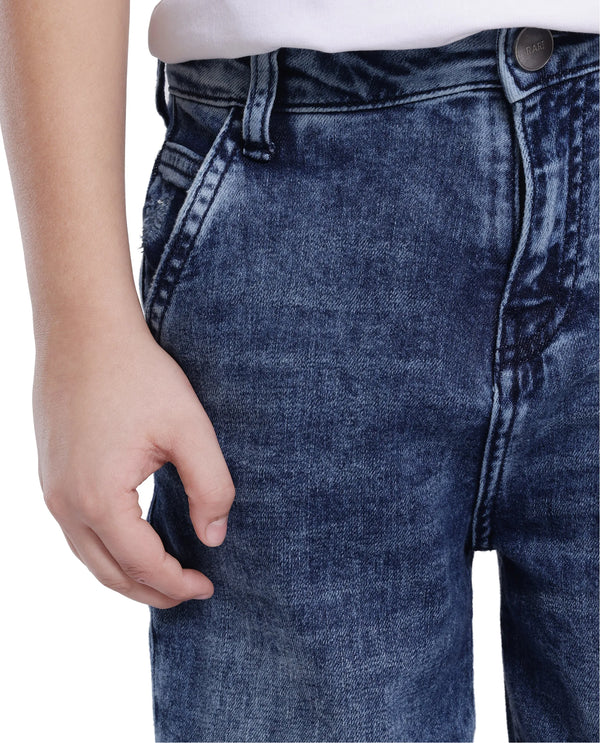 Rare Ones Kids Stran Dark Navy Cotton Zipper Closure Solid Loose Fit Jeans