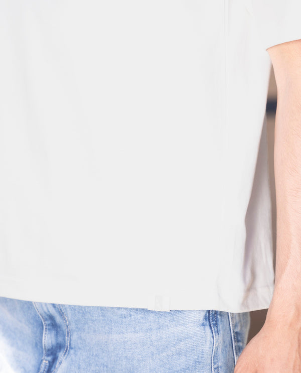 Rare Rabbit Men's Qlo Off White Cotton Polyester Fabric Short Sleeve Crew Neck Oversized Fit Solid T-Shirt