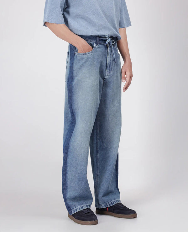 Rare Rabbit Men's Strito Light Blue Cotton Fabric Button And Zip Closure Baggy Loose Fit Plain Jeans
