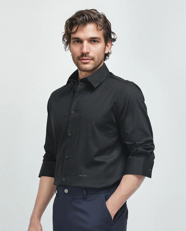 Rare Rabbit Men's Stum Ls Black Cotton Fabric Full Sleeve Collared Neck Button Closure Printed Shirt