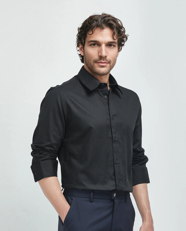 Rare Rabbit Men's Stum Ls Black Cotton Fabric Full Sleeve Collared Neck Button Closure Printed Shirt
