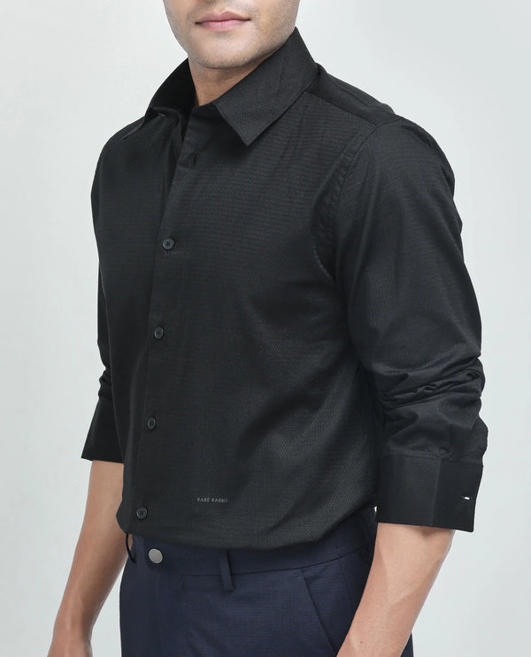 Rare Rabbit Men's Stum Ls Black Cotton Fabric Full Sleeve Collared Neck Button Closure Printed Shirt