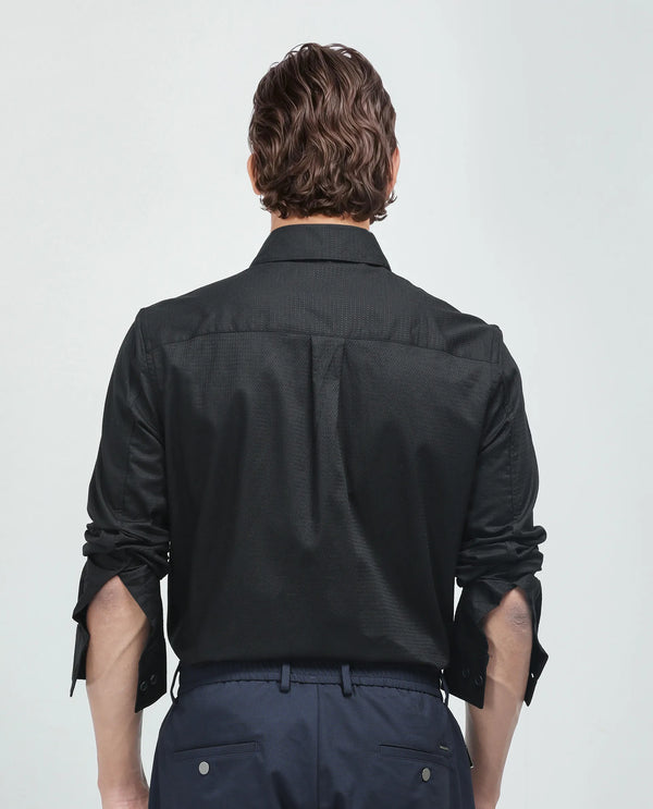 Rare Rabbit Men's Stum Ls Black Cotton Fabric Full Sleeve Collared Neck Button Closure Printed Shirt