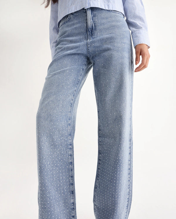 Rareism Women Study Blue Cotton Lycra Fabric Button Closure Straight Fit Ankle Length Plain Denim Pant