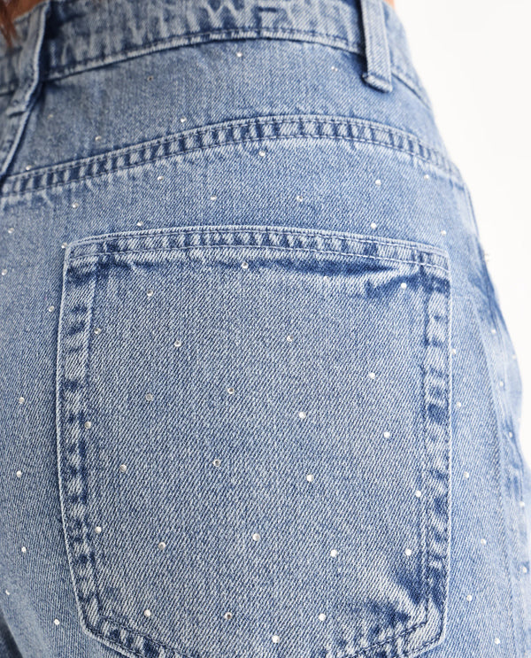 Rareism Women Study Blue Cotton Lycra Fabric Button Closure Straight Fit Ankle Length Plain Denim Pant