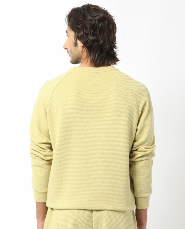Rare Rabbit Mens Sven Pastel Green Sweatshirt Cotton Polyester Fabric Round Neck Knitted Full Sleeves Comfortable Fit
