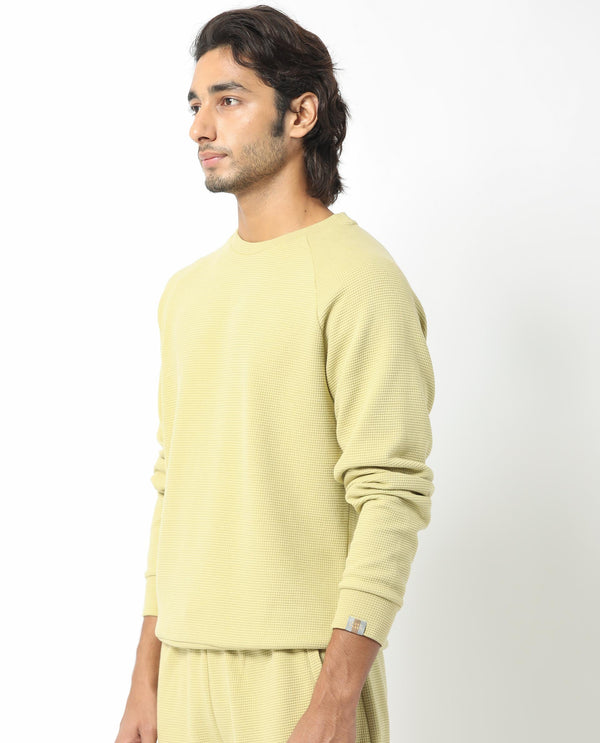 Rare Rabbit Mens Sven Pastel Green Sweatshirt Cotton Polyester Fabric Round Neck Knitted Full Sleeves Comfortable Fit