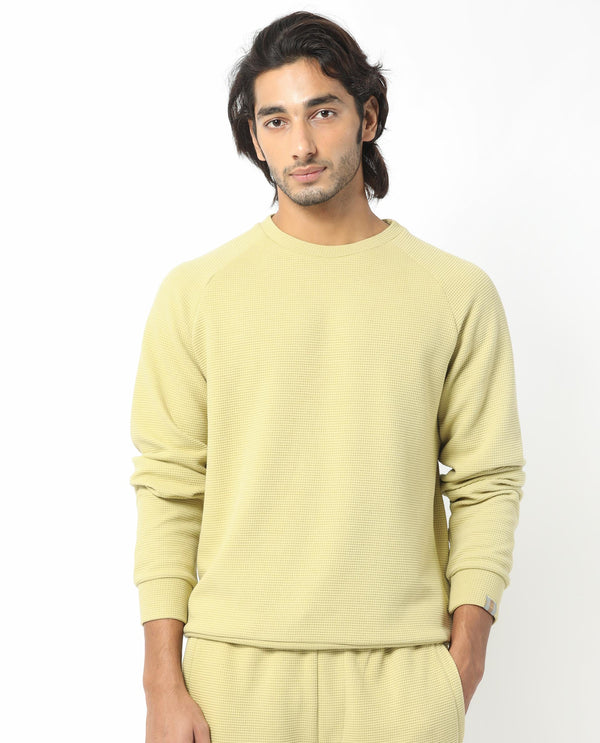 Rare Rabbit Mens Sven Pastel Green Sweatshirt Cotton Polyester Fabric Round Neck Knitted Full Sleeves Comfortable Fit