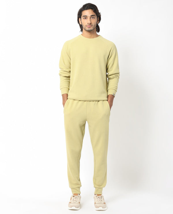 Rare Rabbit Mens Sven Pastel Green Sweatshirt Cotton Polyester Fabric Round Neck Knitted Full Sleeves Comfortable Fit