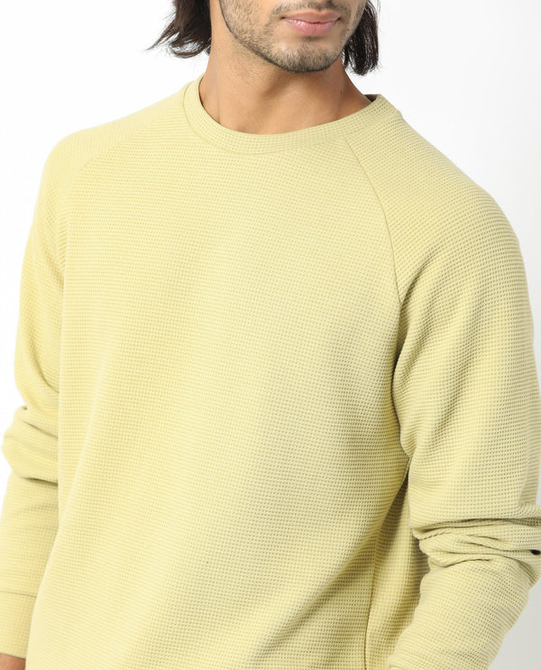 Rare Rabbit Mens Sven Pastel Green Sweatshirt Cotton Polyester Fabric Round Neck Knitted Full Sleeves Comfortable Fit